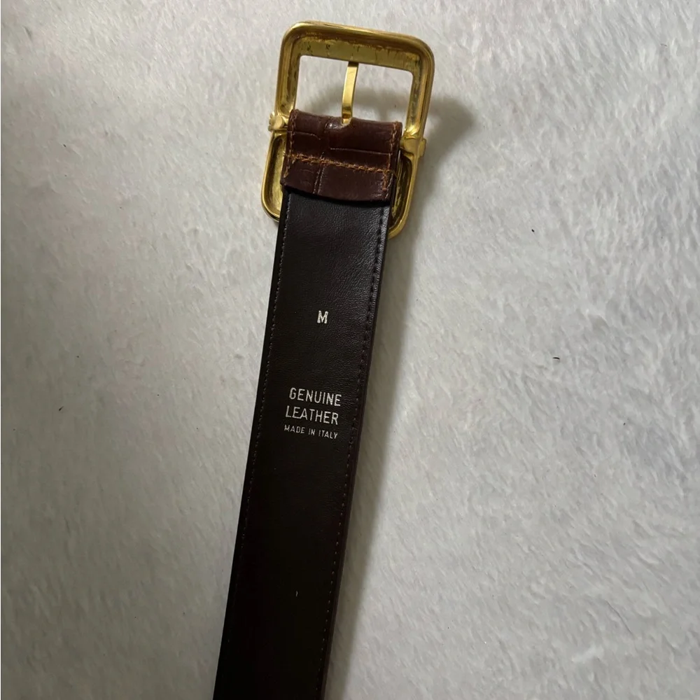 Express Dark Brown Leather Belt with Gold Ornate Buckle